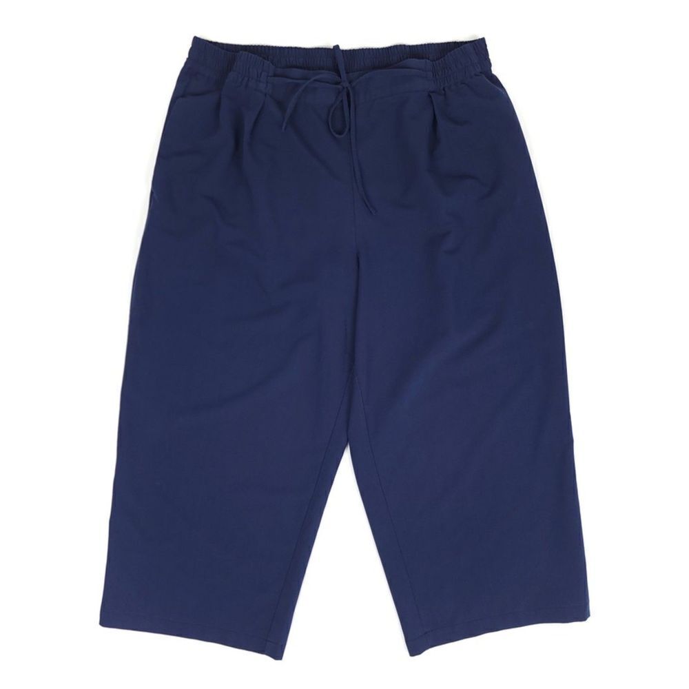 ELOQUII Erica Ankle Cropped Wide Leg Trouser Drawstring Navy Blue Plus Size 18